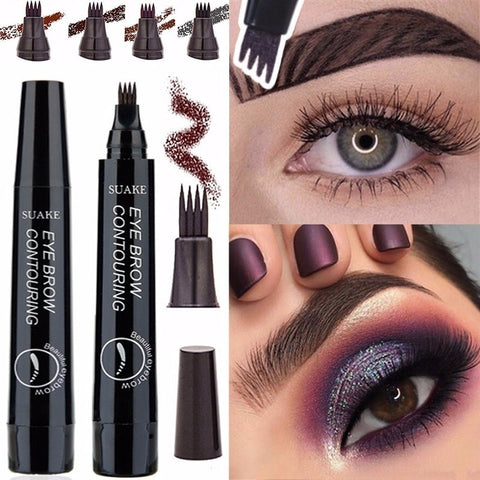 4 Colors 3D Microblading Eyebrow Tattoo Pen 4 Fork Tips Fine Sketch Liquid Eyebrow Pencil Waterproof Eyebrow Tint Makeup TSLM2